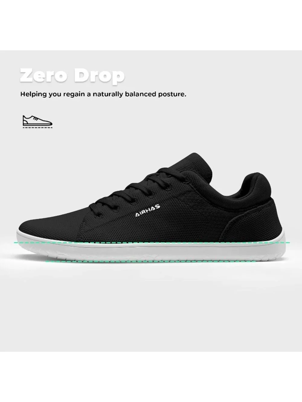 Women's Black/White Knit Minimalist Barefoot Zero Drop Casual Walking Sneakers